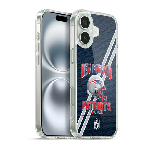 NFL New England Patriots Logo Art Football Stripes Soft Gel Case for Apple iPhone 16 Plus & MagSafe