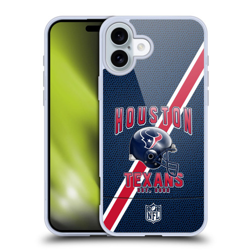 NFL Houston Texans Logo Art Football Stripes Soft Gel Case for Apple iPhone 16 Plus