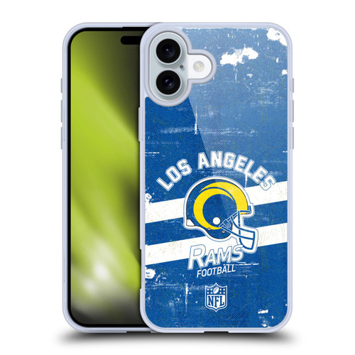 NFL Los Angeles Rams Logo Art Helmet Distressed Look 100th Soft Gel Case for Apple iPhone 16 Plus