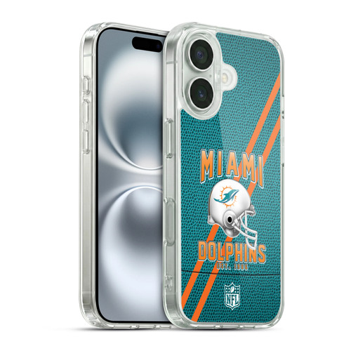 NFL Miami Dolphins Logo Art Football Stripes Soft Gel Case for Apple iPhone 16 & MagSafe