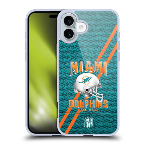 NFL Miami Dolphins Logo Art Football Stripes Soft Gel Case for Apple iPhone 16 Plus
