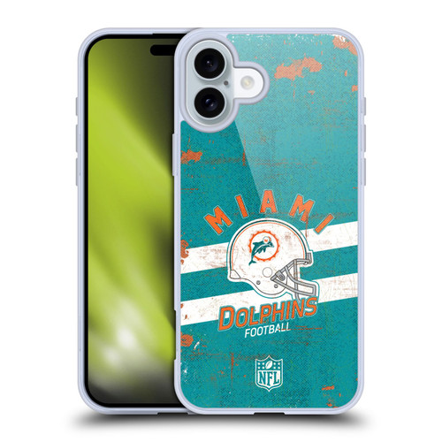 NFL Miami Dolphins Logo Art Helmet Distressed Soft Gel Case for Apple iPhone 16 Plus