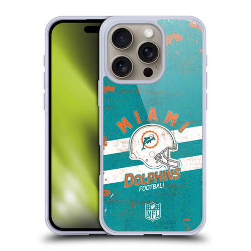 NFL Miami Dolphins Logo Art Helmet Distressed Soft Gel Case for Apple iPhone 16 Pro