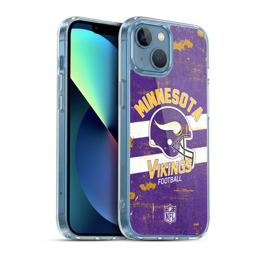 NFL Minnesota Vikings Logo Art Helmet Distressed Soft Gel Case for Apple iPhone 13 Mini & MagSafe
