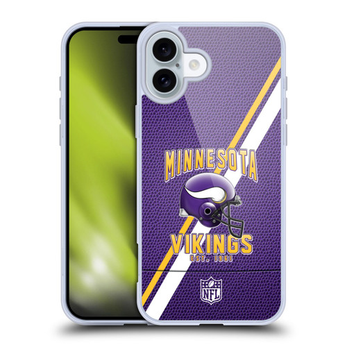 NFL Minnesota Vikings Logo Art Football Stripes Soft Gel Case for Apple iPhone 16 Plus