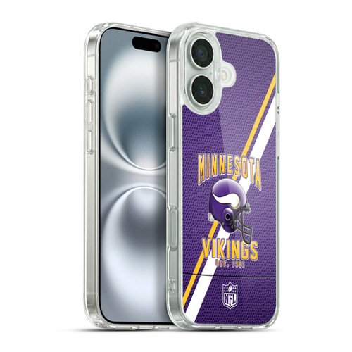NFL Minnesota Vikings Logo Art Football Stripes Soft Gel Case for Apple iPhone 16 Plus & MagSafe