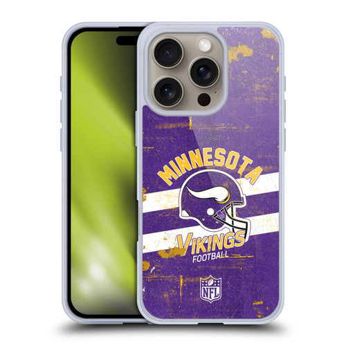 NFL Minnesota Vikings Logo Art Helmet Distressed Soft Gel Case for Apple iPhone 16 Pro