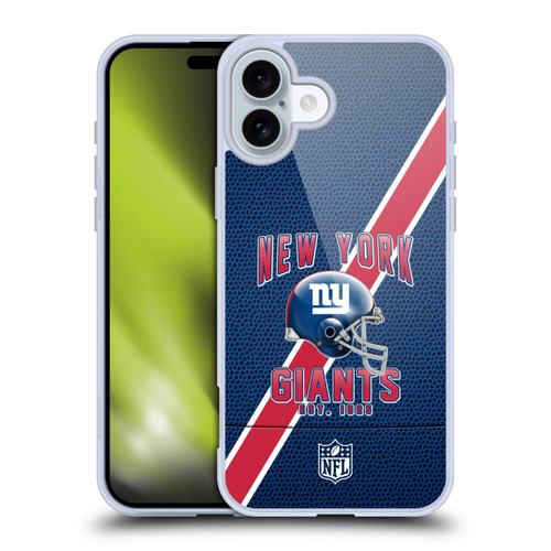 NFL New York Giants Logo Art Football Stripes Soft Gel Case for Apple iPhone 16 Plus