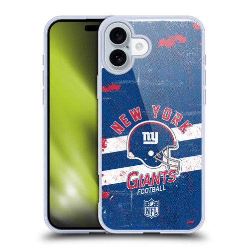 NFL New York Giants Logo Art Helmet Distressed Soft Gel Case for Apple iPhone 16 Plus
