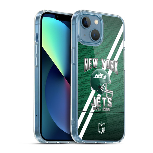 NFL New York Jets Logo Art Football Stripes Soft Gel Case for Apple iPhone 13 Mini & MagSafe
