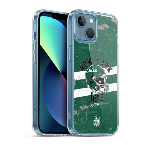 NFL New York Jets Logo Art Helmet Distressed Soft Gel Case for Apple iPhone 13 Mini & MagSafe