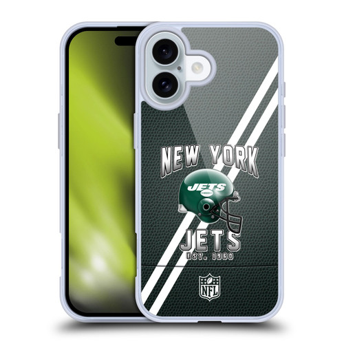 NFL New York Jets Logo Art Football Stripes Soft Gel Case for Apple iPhone 16