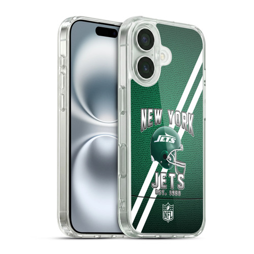 NFL New York Jets Logo Art Football Stripes Soft Gel Case for Apple iPhone 16 & MagSafe