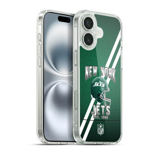 NFL New York Jets Logo Art Football Stripes Soft Gel Case for Apple iPhone 16 Plus & MagSafe