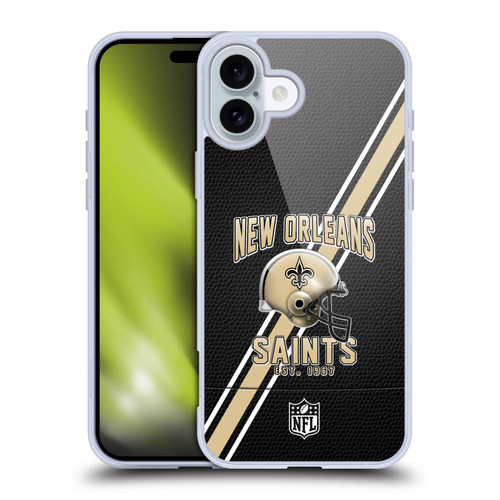 NFL New Orleans Saints Logo Art Football Stripes Soft Gel Case for Apple iPhone 16 Plus