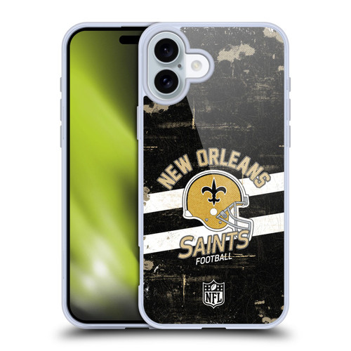NFL New Orleans Saints Logo Art Helmet Distressed Soft Gel Case for Apple iPhone 16 Plus
