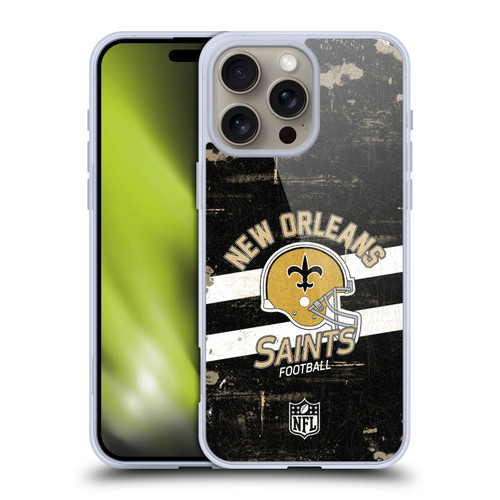 NFL New Orleans Saints Logo Art Helmet Distressed Soft Gel Case for Apple iPhone 16 Pro Max