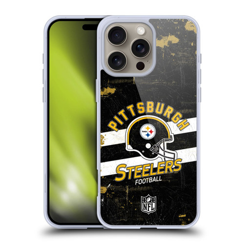 NFL Pittsburgh Steelers Logo Art Helmet Distressed Soft Gel Case for Apple iPhone 16 Pro Max