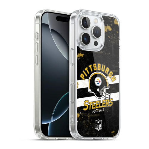 NFL Pittsburgh Steelers Logo Art Helmet Distressed Soft Gel Case for Apple iPhone 16 Pro & MagSafe