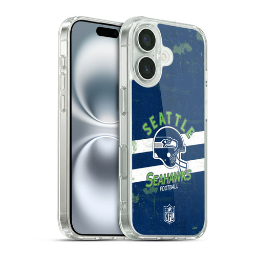 NFL Seattle Seahawks Logo Art Helmet Distressed Soft Gel Case for Apple iPhone 16 & MagSafe