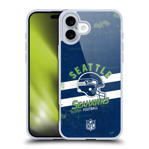 NFL Seattle Seahawks Logo Art Helmet Distressed Soft Gel Case for Apple iPhone 16 Plus