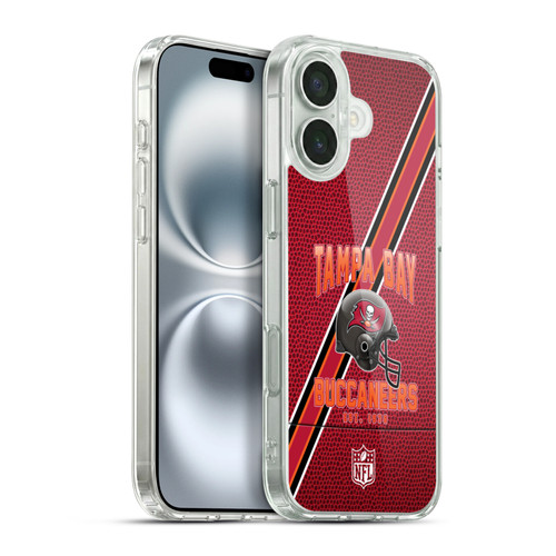 NFL Tampa Bay Buccaneers Logo Art Football Stripes Soft Gel Case for Apple iPhone 16 Plus & MagSafe