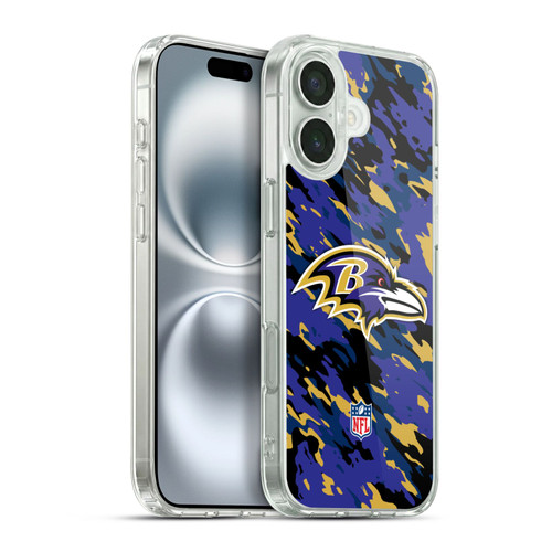 NFL Baltimore Ravens Logo Camou Soft Gel Case for Apple iPhone 16 Plus
