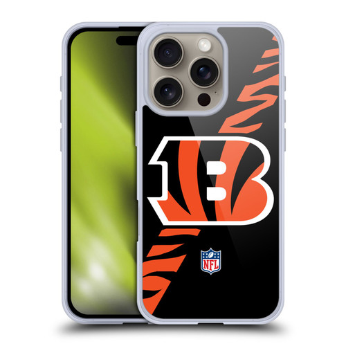 NFL Cincinnati Bengals Logo Stripes Soft Gel Case for Apple iPhone 16 Pro NFL Cincinnati Bengals Logo Stripes Soft Gel Case for Apple iPhone 16 Pro