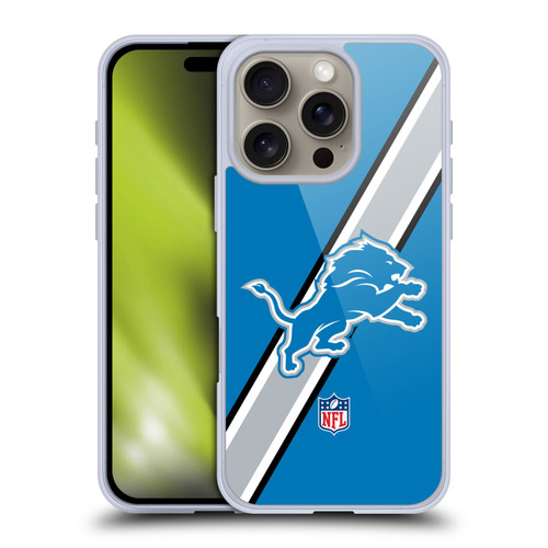 NFL Detroit Lions Logo Stripes Soft Gel Case for Apple iPhone 16 Pro