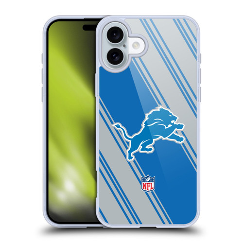 NFL Detroit Lions Artwork Stripes Soft Gel Case for Apple iPhone 16 Plus