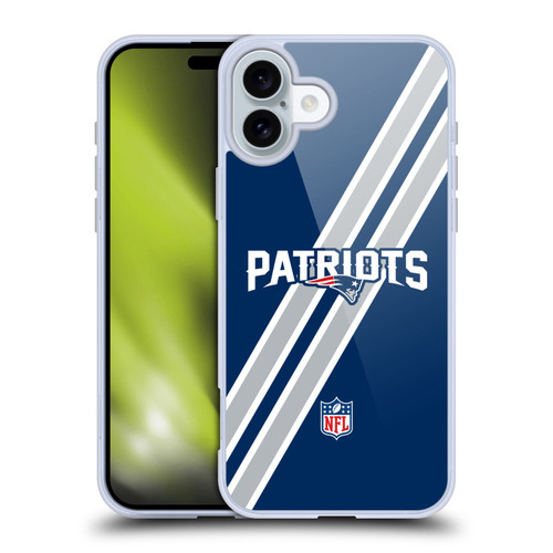 NFL New England Patriots Logo Stripes Soft Gel Case for Apple iPhone 16 Plus