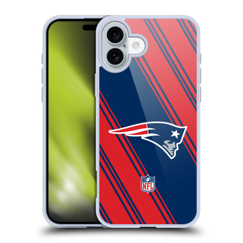 NFL New England Patriots Artwork Stripes Soft Gel Case for Apple iPhone 16 Plus