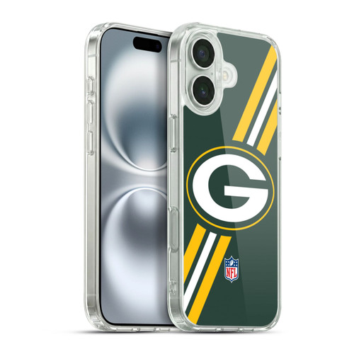 NFL Green Bay Packers Logo Stripes Soft Gel Case for Apple iPhone 16 Plus & MagSafe