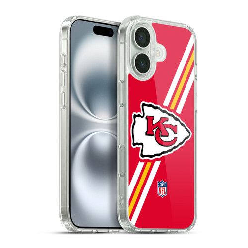 NFL Kansas City Chiefs Logo Stripes Soft Gel Case for Apple iPhone 16 Plus & MagSafe