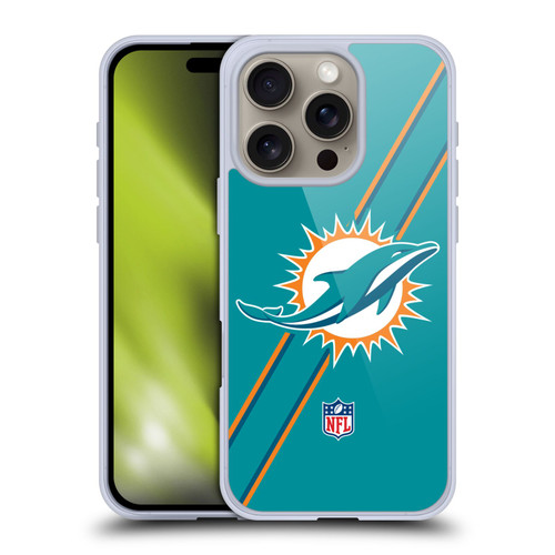 NFL Miami Dolphins Logo Stripes Soft Gel Case for Apple iPhone 16 Pro