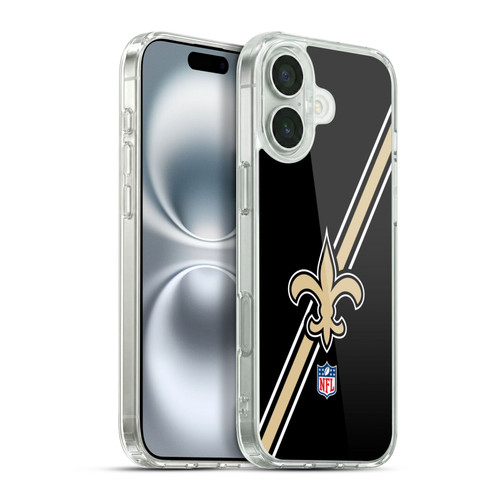 NFL New Orleans Saints Logo Stripes Soft Gel Case for Apple iPhone 16 Plus & MagSafe