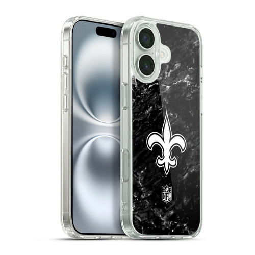 NFL New Orleans Saints Artwork Marble Soft Gel Case for Apple iPhone 16 Plus & MagSafe