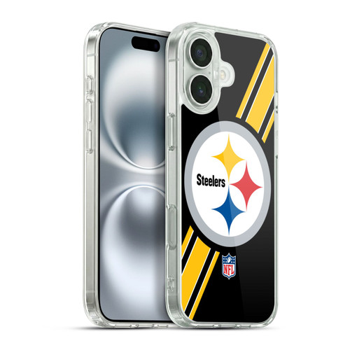 NFL Pittsburgh Steelers Logo Stripes Soft Gel Case for Apple iPhone 16 Plus