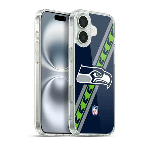 NFL Seattle Seahawks Logo Stripes Soft Gel Case for Apple iPhone 16 Plus & MagSafe