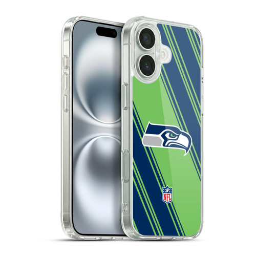 NFL Seattle Seahawks Artwork Stripes Soft Gel Case for Apple iPhone 16 Plus
