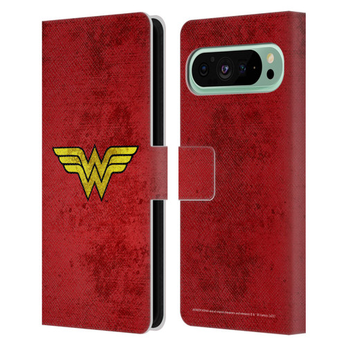 Wonder Woman DC Comics Logos Distressed Leather Book Wallet Case Cover For Google Pixel 9 Pro XL