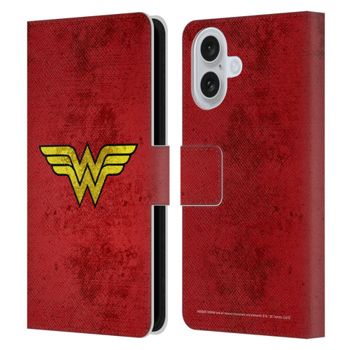 Wonder Woman DC Comics Logos Distressed Leather Book Wallet Case Cover For Apple iPhone 16