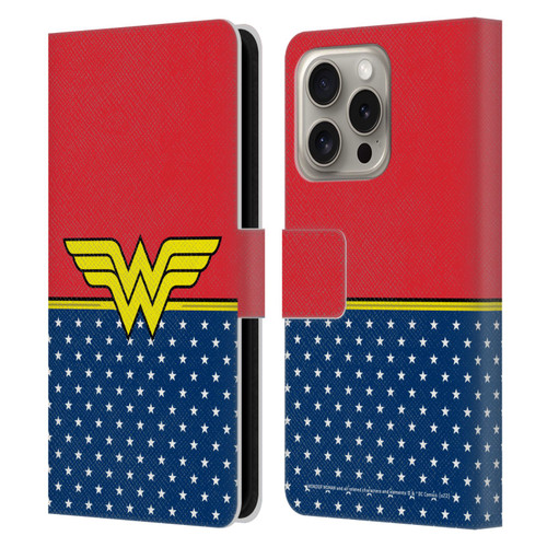 Wonder Woman DC Comics Logos Costume Leather Book Wallet Case Cover For Apple iPhone 16 Pro