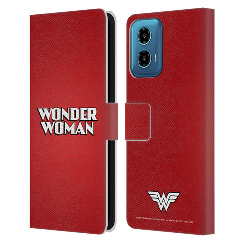 Wonder Woman DC Comics Logos Text Leather Book Wallet Case Cover For Motorola Moto G34 5G