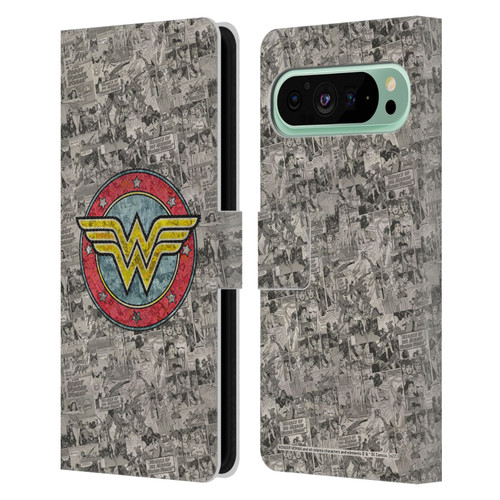 Wonder Woman DC Comics Vintage Art Comics Logo Leather Book Wallet Case Cover For Google Pixel 9 Pro XL