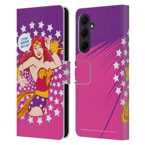 Wonder Woman DC Comics Vintage Art Step Aside Leather Book Wallet Case Cover For Samsung Galaxy A35 5G