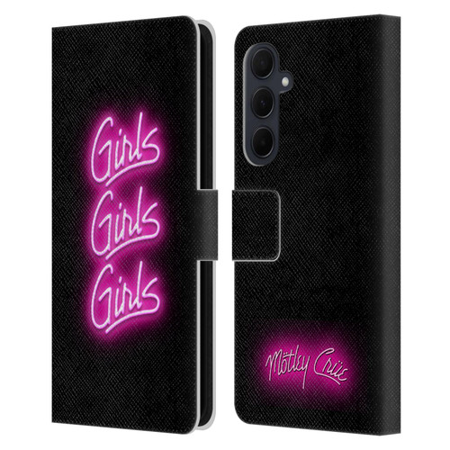 Motley Crue Logos Girls Neon Leather Book Wallet Case Cover For Samsung Galaxy A35 5G
