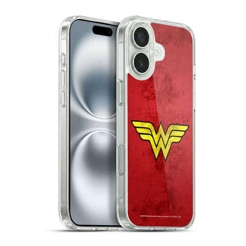Wonder Woman DC Comics Logos Distressed Look Soft Gel Case for Apple iPhone 16 Plus