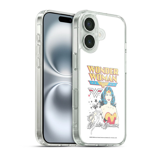 Wonder Woman DC Comics Vintage Art White Soft Gel Case for Apple iPhone 16 & MagSafe