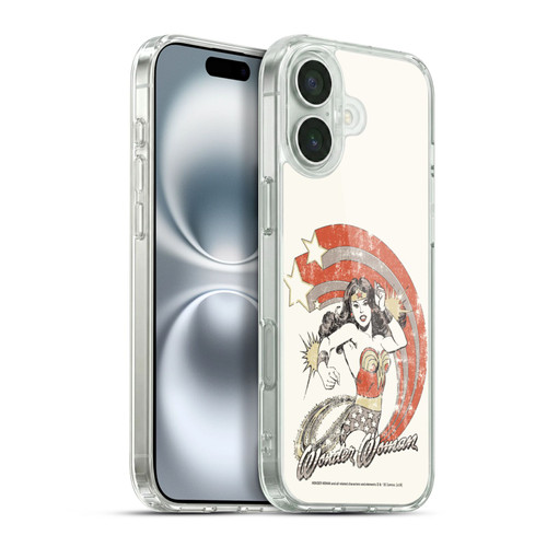 Wonder Woman DC Comics Vintage Art Distressed Look Soft Gel Case for Apple iPhone 16 Plus & MagSafe